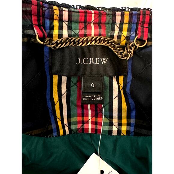 J. Crew Holiday Tartan Plaid Quilted Collarless Jacket w/ Pockets Sz 0 NWT - Picture 8 of 15